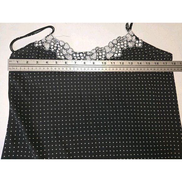 Chic Black White Polka Dot Slip Dress Chemise Lace Trim Spaghetti Strap S/M - Picture 3 of 4
